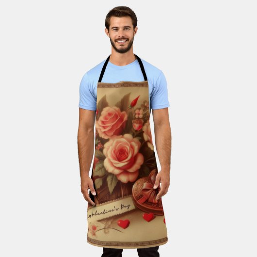 Valentijnsdag Chocolade en Bloemen Schort (Gedragen)