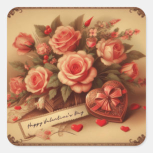 Valentijnsdag Chocolade en Bloemen Vierkante Sticker