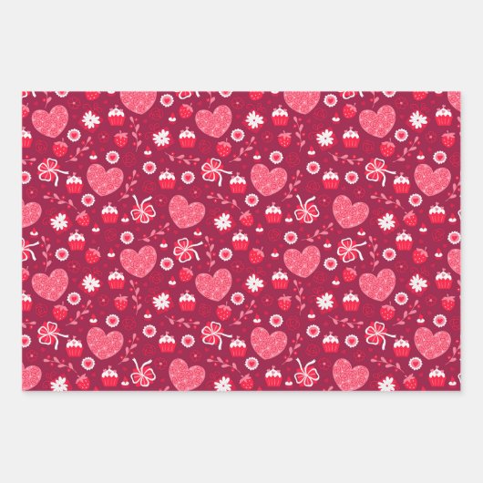 Valentijnsdag Chocoladecupcakes Aardbeien Inpakpapier Vel (Voorkant)