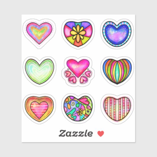 Valentijnsdag Colorful Hearts Sticker (Vel)
