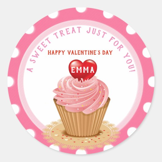 Valentijnsdag Cupcake Ronde Sticker (Voorkant)