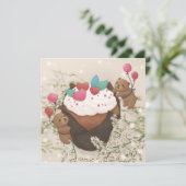 Valentijnsdag: Cupcake & Teddyberen Feestdagenkaart (Staand voorkant)