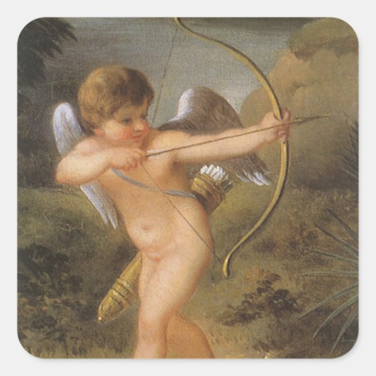 Valentijnsdag, Cupid met Bow en Pijl Vierkante Sticker (Voorkant)