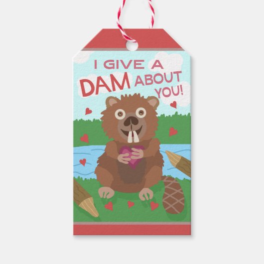 Valentijnsdag Cute Beaver geeft dam Pun Funny Cadeaulabel (Voorkant)