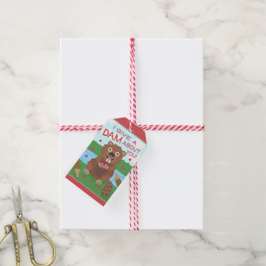 Valentijnsdag Cute Beaver geeft dam Pun Funny Cadeaulabel (Met Touw)