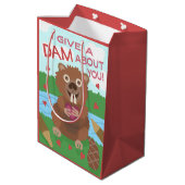 Valentijnsdag Cute Beaver geeft dam Pun Funny Medium Cadeauzakje (Achterkant Gekanteld)