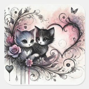 Valentijnsdag Cute Cats Sticker – Zoet Liefdesontw