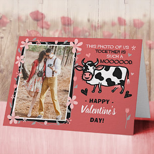 Valentijnsdag Cute Koe Custom Couple Photo Funny Kaart