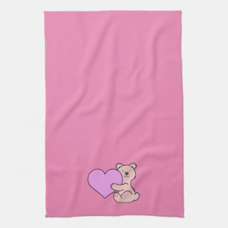 Valentijnsdag Cute Pink Beer met hart Theedoek