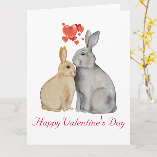 Valentijnsdag Cute Rabbit Briefkaart (Gele Bloem)