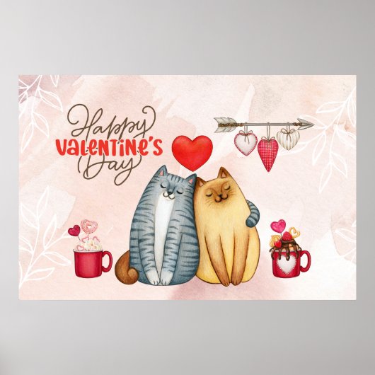 Valentijnsdag Cute Romantic Cat Couple Poster (Voorkant)