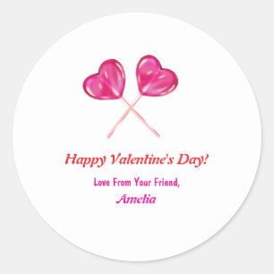 Valentijnsdag Cute Roze Lolly's Hart Naam Ronde Sticker