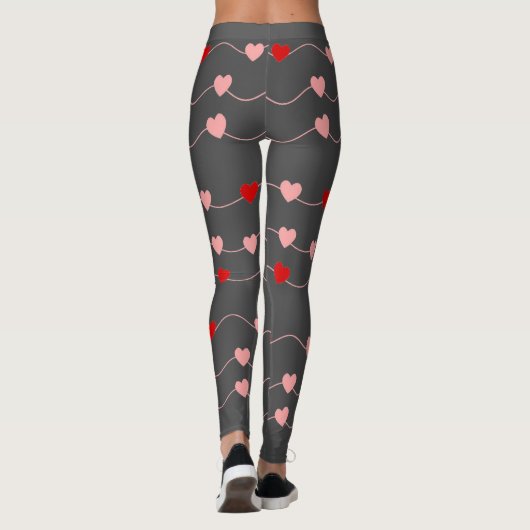 Valentijnsdag Cute String Hearts Red Pink Romance Leggings (Achterkant)