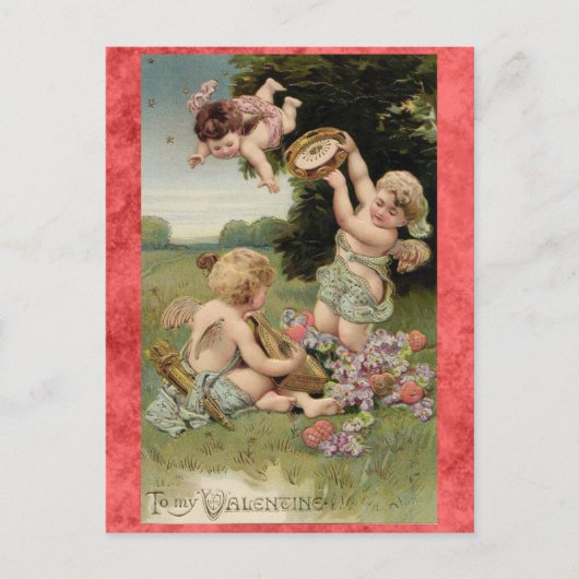 Valentijnsdag Cute Victoriaans Cherubs Briefkaart (Voorkant)