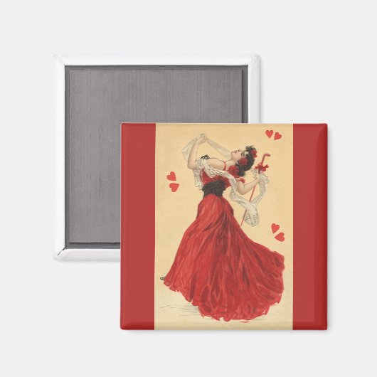 Valentijnsdag, Dansende Lady Red Hearts Magneet (Voorkant / Achterkant)