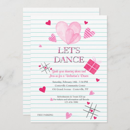 Valentijnsdag Dansfeest Uitnodiging (Voorkant / Achterkant)