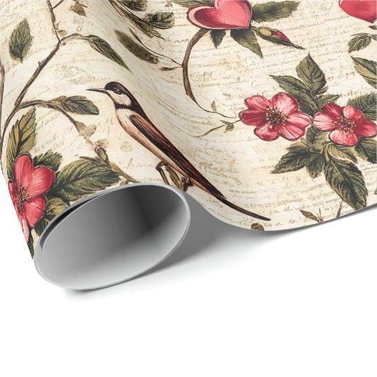 Valentijnsdag Decoupage  Hart Bloemen Cadeaupapier (Rol Hoek)