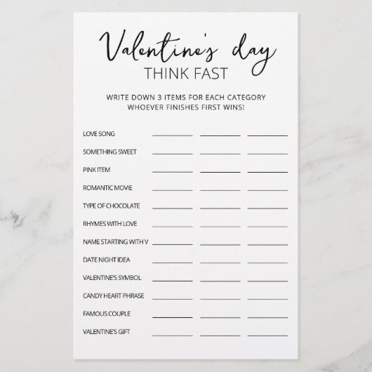 Valentijnsdag Denk snel, Denk snel gezelschapsspel (Voorkant)