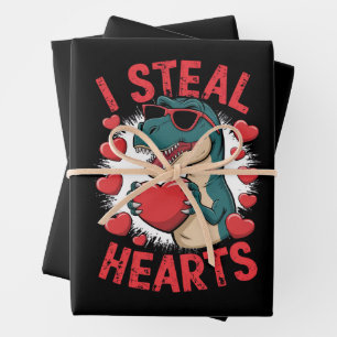 Valentijnsdag Dinosaurus Ik Steel Harten Liefde T Inpakpapier Vel