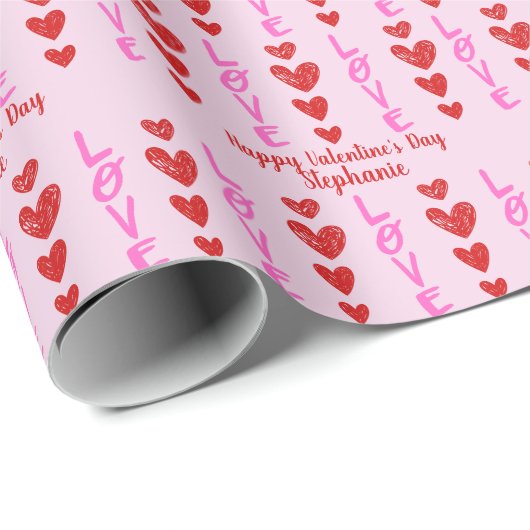 Valentijnsdag Doodle Heart Personalized Wrapping Cadeaupapier (Rol Hoek)