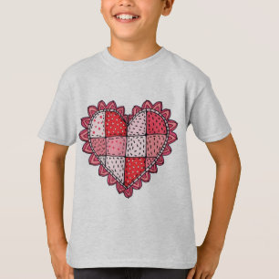 Valentijnsdag Doodle Kunststijl Patchwork Hart Kin T-shirt