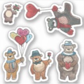 Valentijnsdag Doodle Teddy Bears Set Sticker (Voorkant)