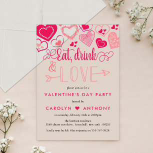 Valentijnsdag Eat, Drink & Love Party Acryl Uitnodigingen