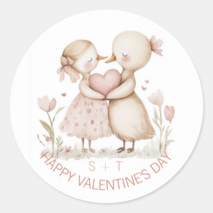 Valentijnsdag Eend Paar Custom Initialen Ronde Sticker