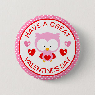 Valentijnsdag eetbaar in Cute Pink Owl en Hearts Ronde Button 5,7 Cm
