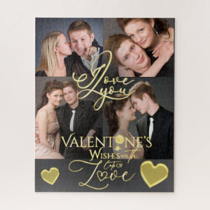 Valentijnsdag Elegante Gouden Fotocollage Legpuzzel