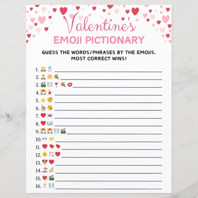 Valentijnsdag Emoji Pictionary spel (Voorkant)