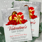 Valentijnsdag Event Red Heart Box & Roos Petals Flyer