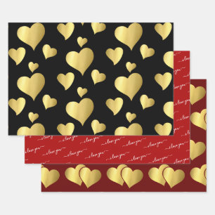 Valentijnsdag FAUX GOLD FOIL IK HOU VAN JE HARTEN Inpakpapier Vel