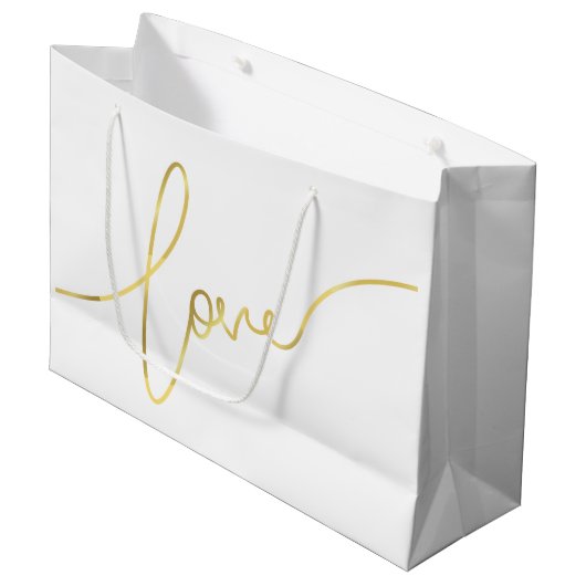 Valentijnsdag FAUX GOLD FOIL LOVE SCRIPT Groot Cadeauzakje (Voorkant Gekanteld)