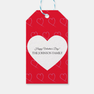 Valentijnsdag Feest Hand Getekende Harten Wit Rood Cadeaulabel