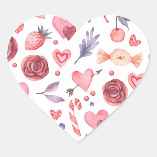 Valentijnsdag Floral en Snoep Hart Sticker (Voorkant)