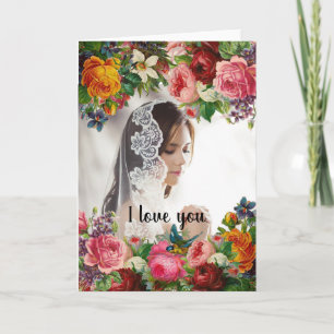 Valentijnsdag Floral I Love You Photo Wedding Feestdagen Kaart