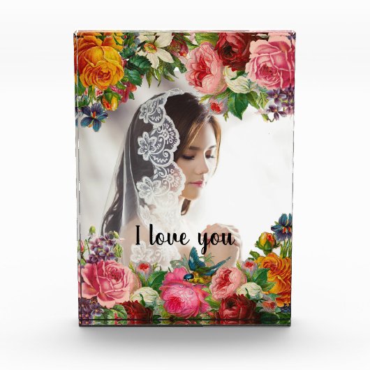 Valentijnsdag Floral I Love You Photo Wedding Fotoblokken (Voorkant)