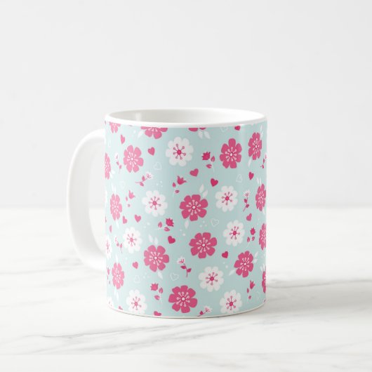 Valentijnsdag Flowers Harten roze Koffiemok (Voorkant links)