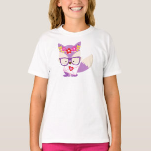 Valentijnsdag Fox, Paarse vos, bril, hart T-shirt