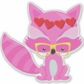 Valentijnsdag Fox, roze vos, bril, hart Sticker (Voorkant)