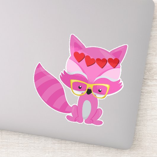 Valentijnsdag Fox, roze vos, bril, hart Sticker (Detail)