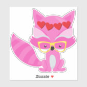 Valentijnsdag Fox, roze vos, bril, hart Sticker (Vel)