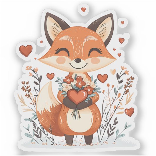 Valentijnsdag Fox Sticker (Voorkant)