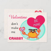 Valentijnsdag Funny Hipster Crab Kaart (Voorkant / Achterkant)