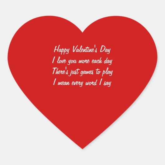 Valentijnsdag gedicht hart sticker (Voorkant)