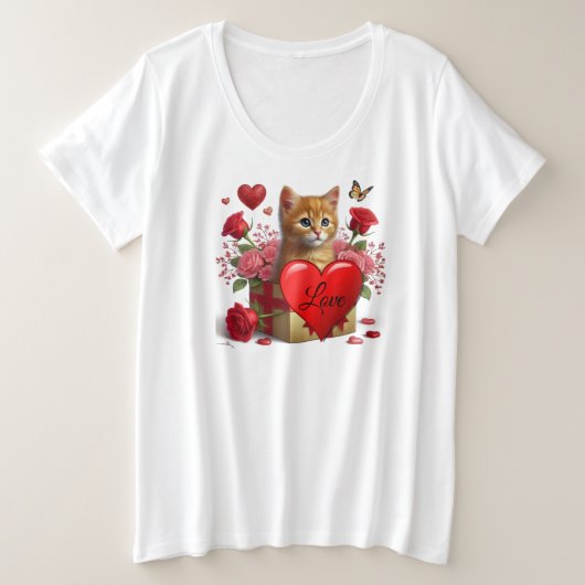 Valentijnsdag Ginger Kat Kattenliefhebbers Grote Maat T-shirt (Design voorkant)