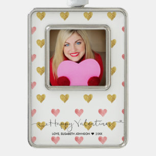 Valentijnsdag Glitter Hart Script Foto Ornament