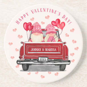Valentijnsdag Gnome Couple Red Truck Zandsteen Onderzetter