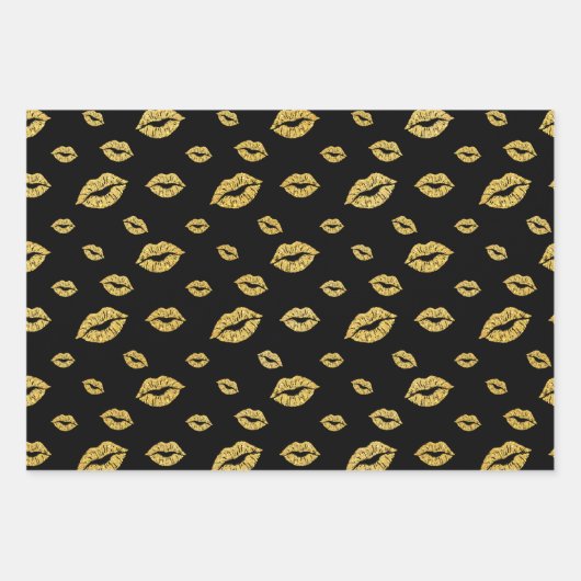 Valentijnsdag GOLD GLITTER CONFETTI KISSES Inpakpapier Vel (Voorkant 3)